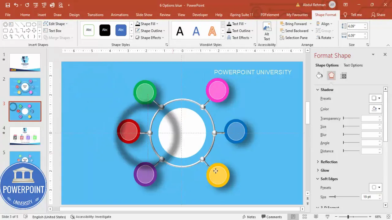 Soft edge shadow under an option circle to anchor it