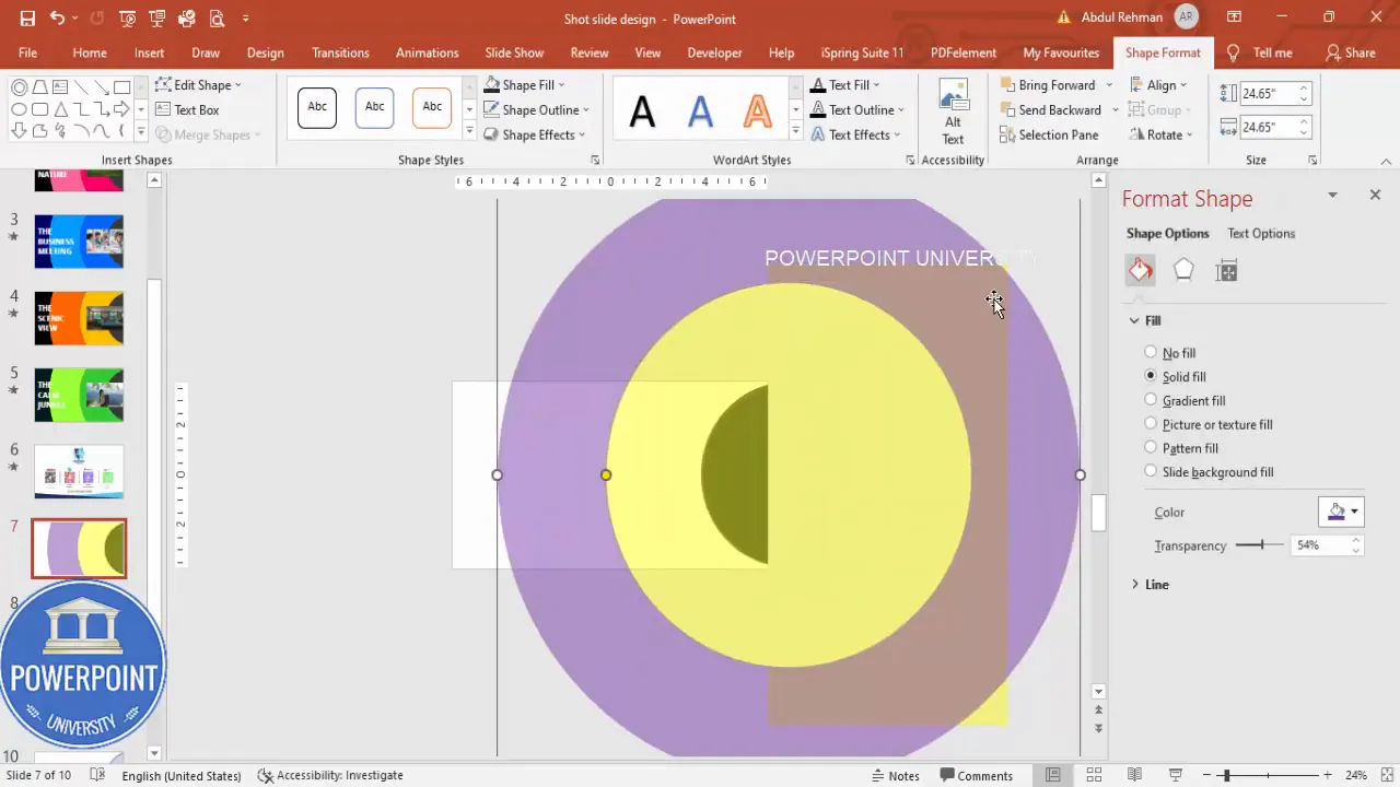 Fragment result showing two equal parts after fragmenting the circle with a rectangle