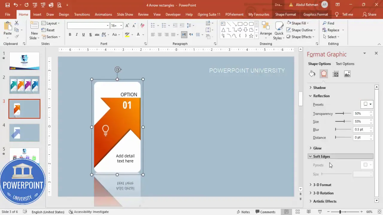 Grouped option ready with reflection effect applied