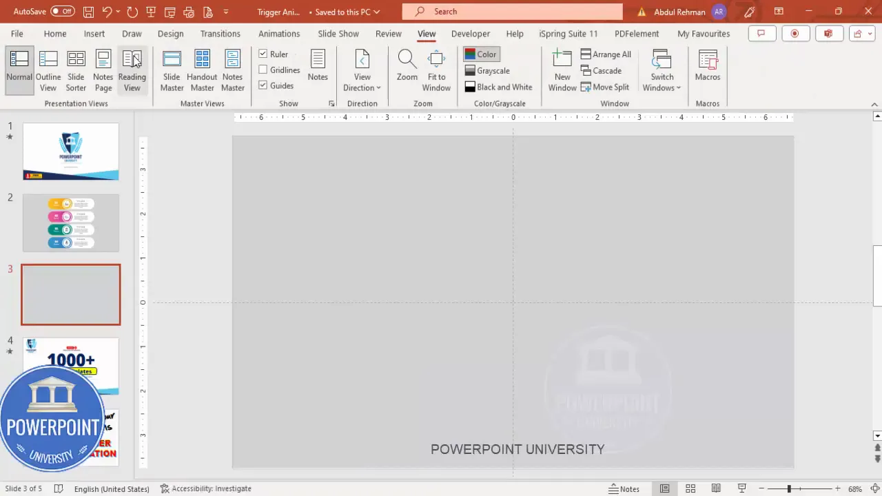 PowerPoint slide with light gray background and guides enabled