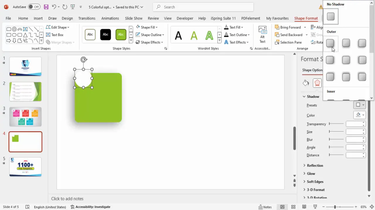 Inserting and styling an oval shape with shadow