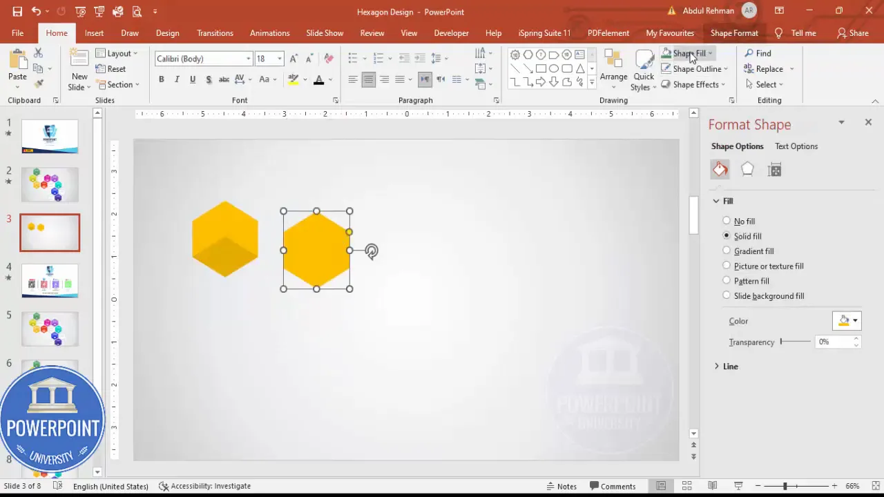 Grouped hexagon shapes: how to group shapes with Ctrl+G for the 9 options infographic Slide