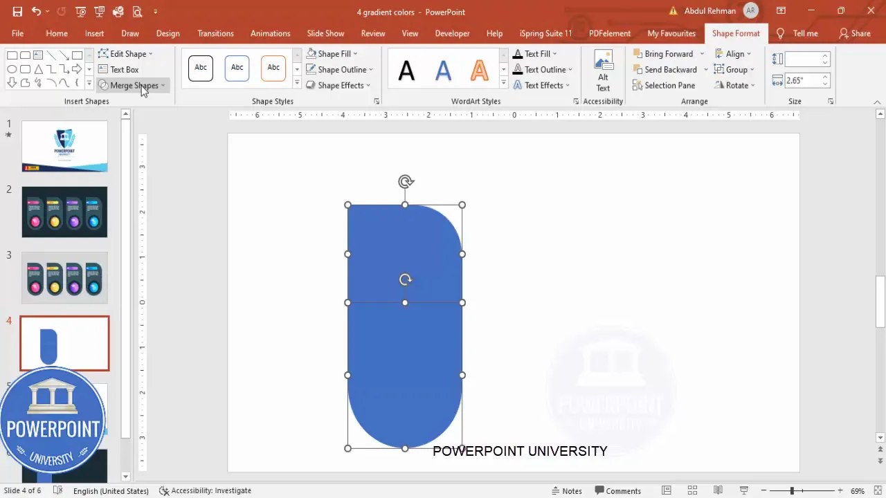 Selecting two rounded rectangles and merging via Union to create a custom base shape
