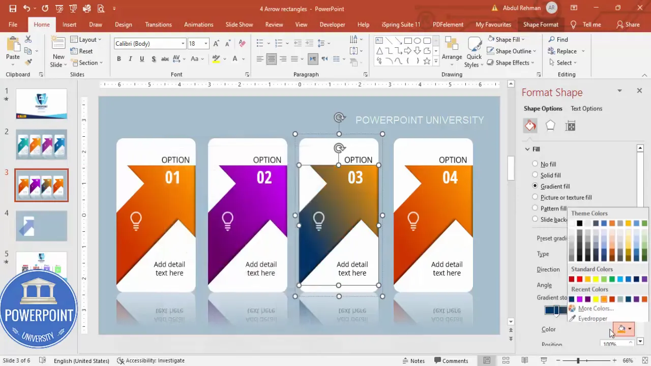 Changing gradients and icons across the four arrow options