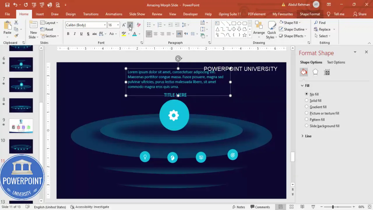 Adding the title and detailed text above the centered option