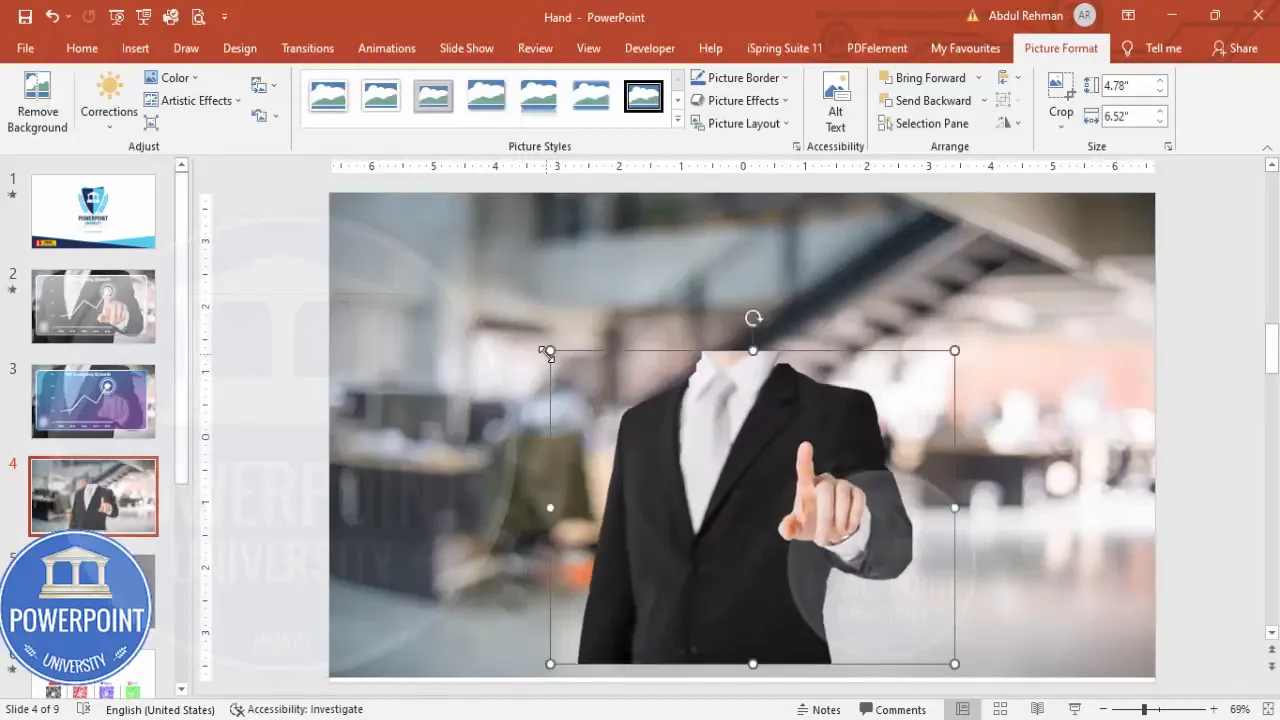 Background image covering entire slide and person image positioned