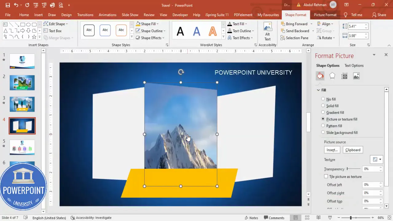 Mountain image filled into center panel shape