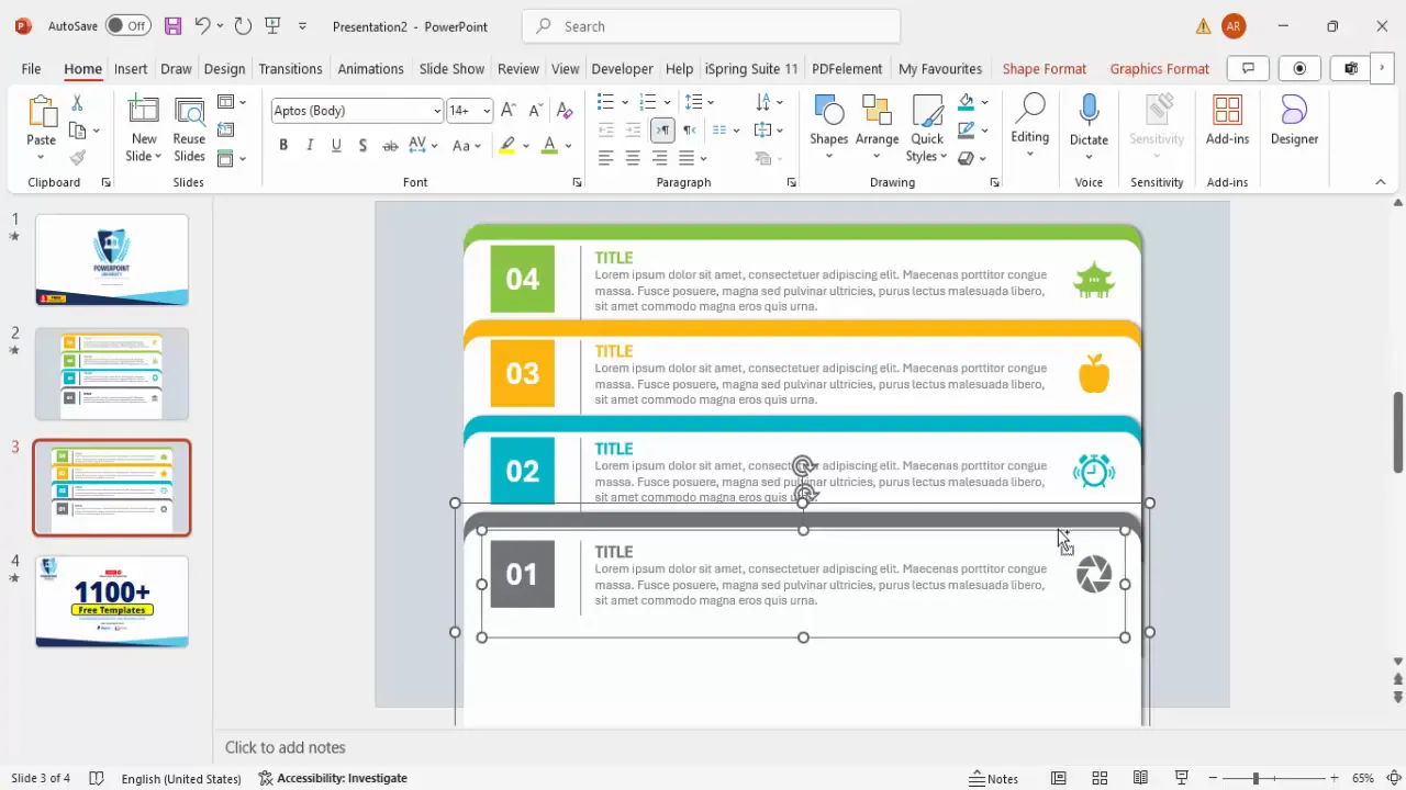 Grouped objects for each tab to facilitate animation