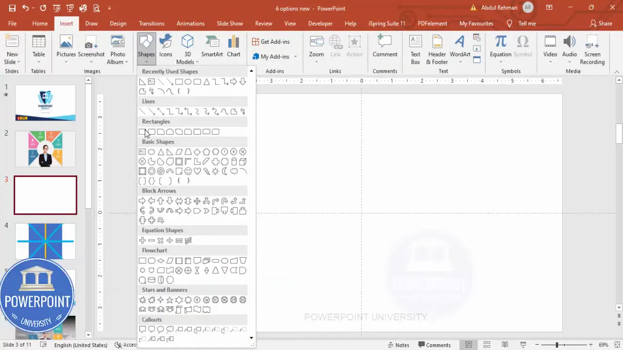 PowerPoint slide with view guides enabled before adding shapes