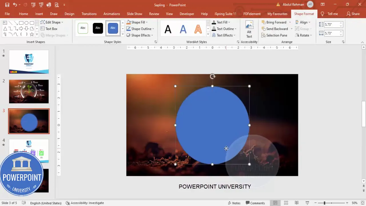 Drawing a perfect circle using the Oval shape and holding Shift to constrain proportions
