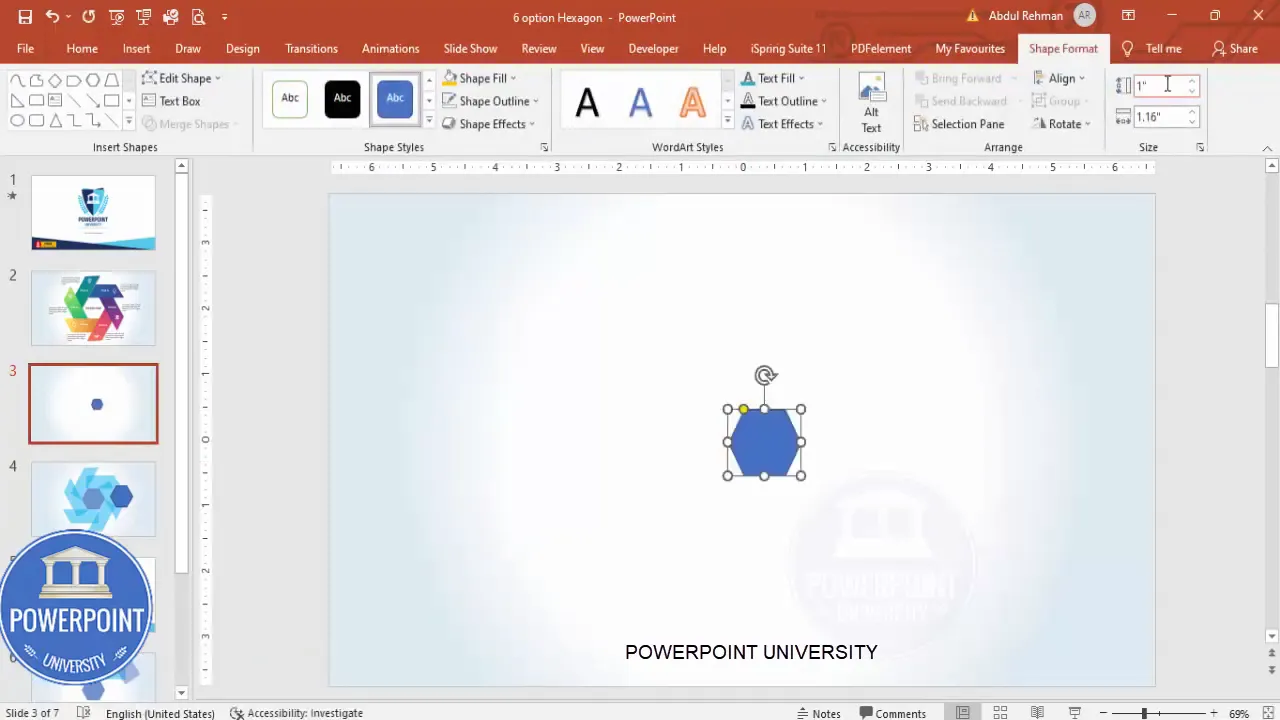 Drawing the base hexagon and adjusting size and transparency