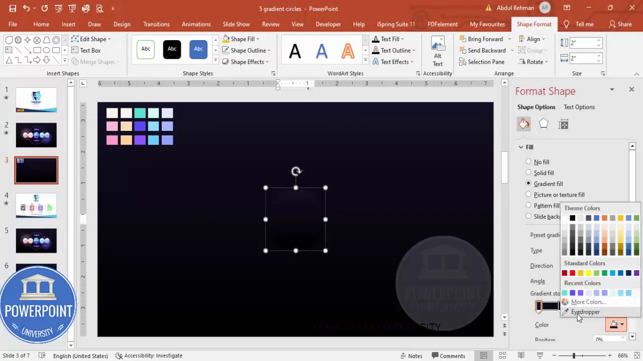 Gradient fill settings in Format Shape pane