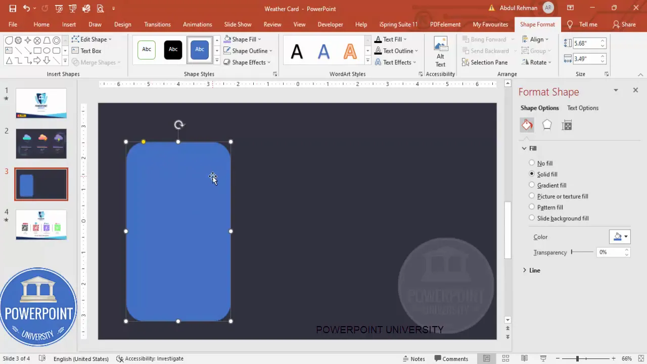 Start with a blank slide and insert a rounded rectangle to create the card base