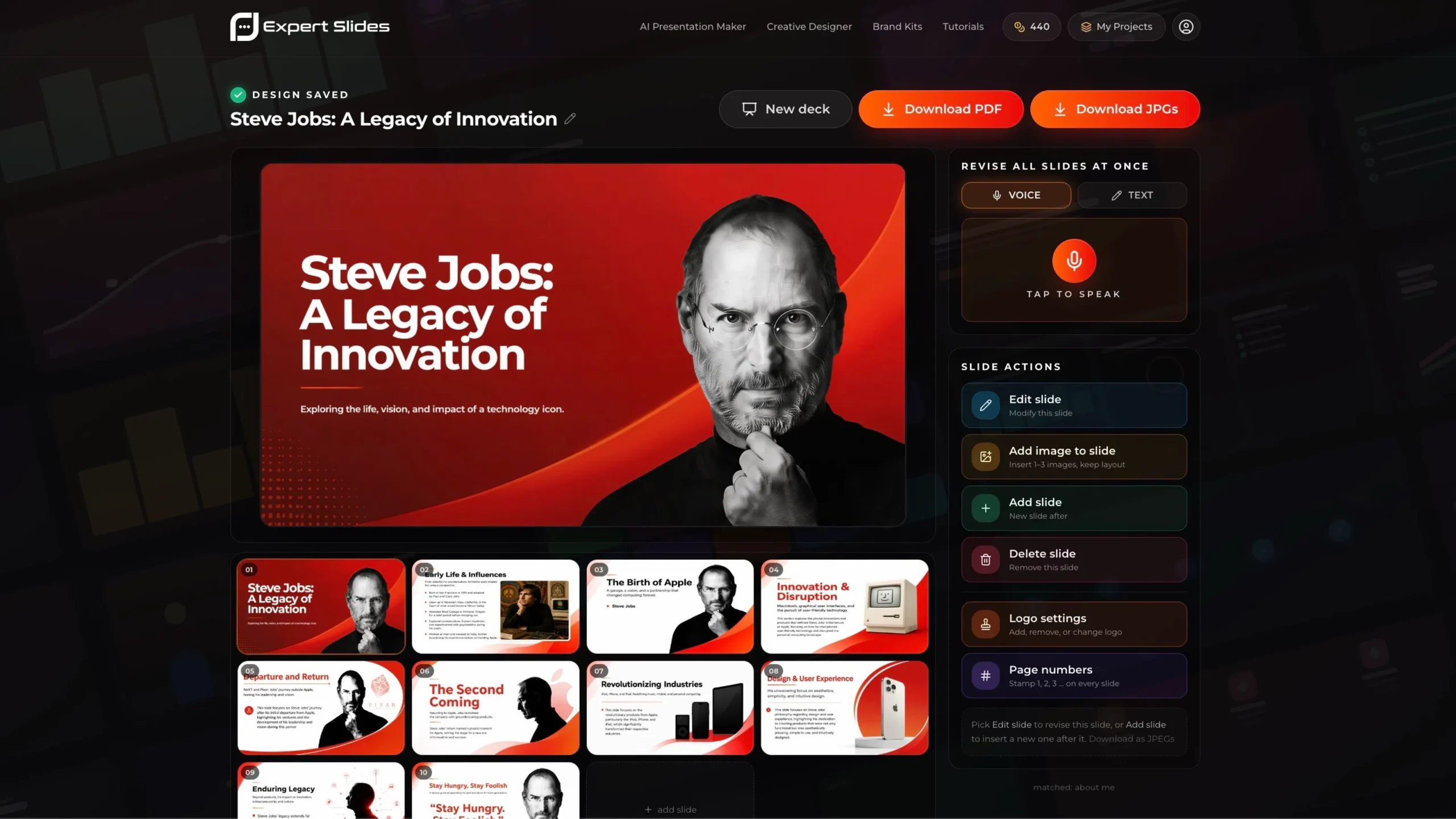 ExpertSlides AI Presentation Maker interface