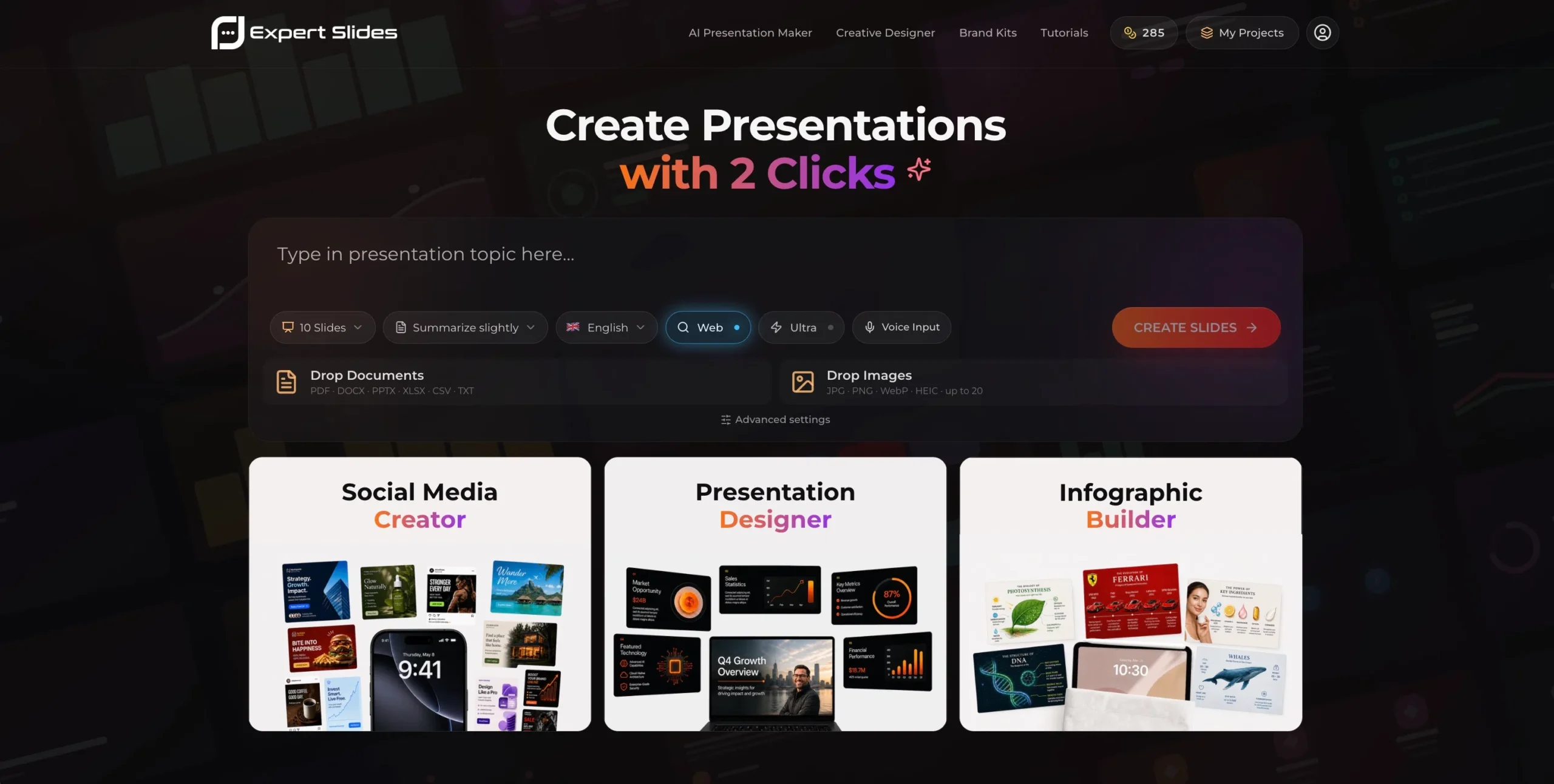 ExpertSlides AI Presentation Maker dashboard — a Canva alternative